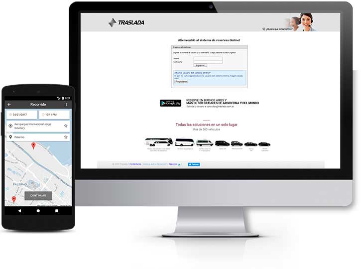 Sistema de reservas Traslada, seguimiento de viajes corporativos en desktop y mvil.